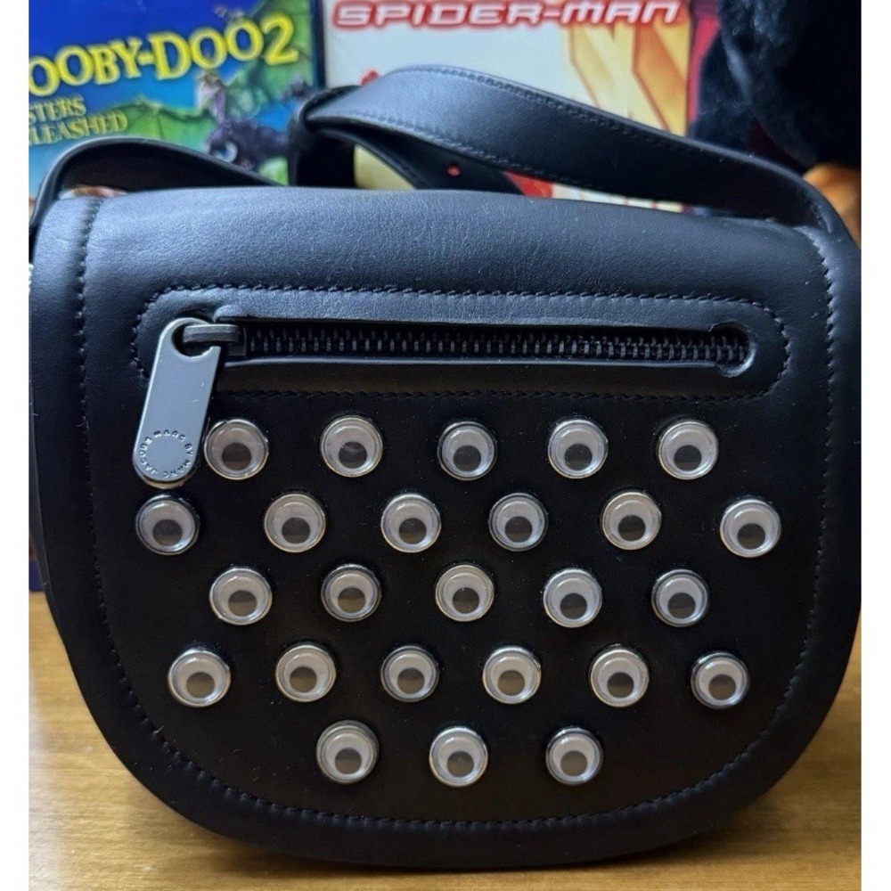 Black Shoulder Bag Eye Studs Eyelet Grommet Punk Goth Hobo Purse Vintage - Picture 3 of 4